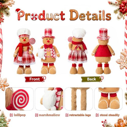 Large Christmas Gingerbread Plush Doll Set with Retractable Legs - Red Plaid
