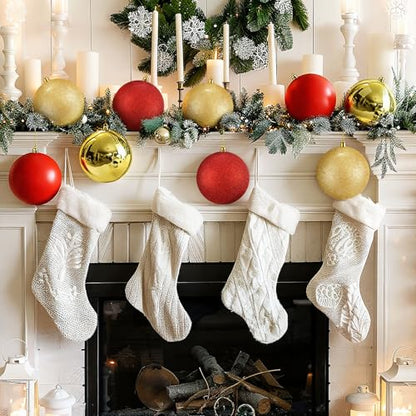 Large Christmas Ball Ornaments Set - Red & Gold 4 Inch, 12 Pack - Shatterproof & Textured