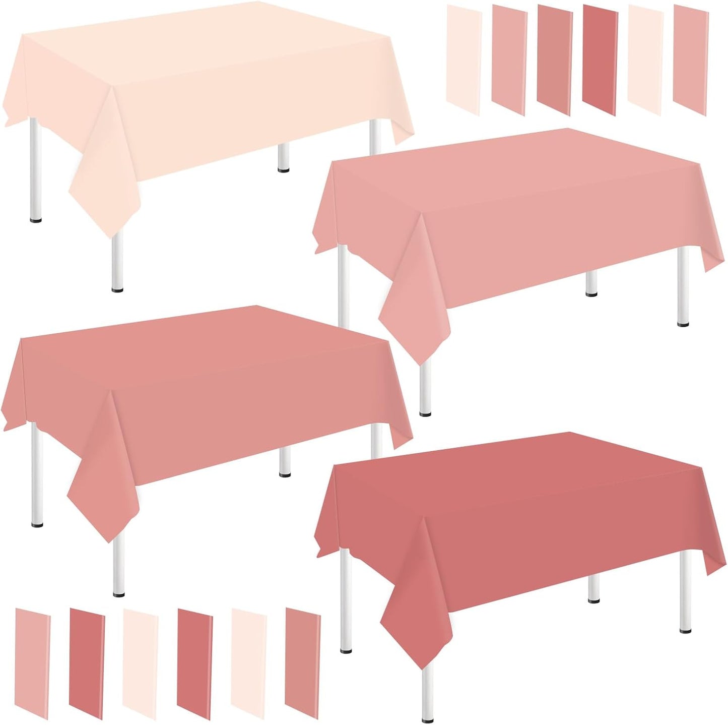 Whaline 16Pcs Pink Plastic Tablecloth Set - Waterproof Rectangle Covers for Parties | 54 x 108 Inch