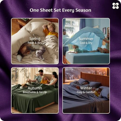 Bedsure King Size Bamboo Rayon Bed Sheets Set - Plum, 100% Breathable & Soft