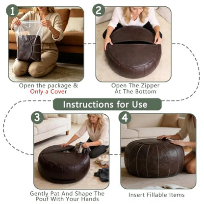 Unstuffed Faux Leather Ottoman Pouf - Deep Coffee, DIY Storage Foot Stool