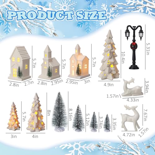 14-Piece LED Christmas Village Set Ceramic Houses Trees Reindeer Lights