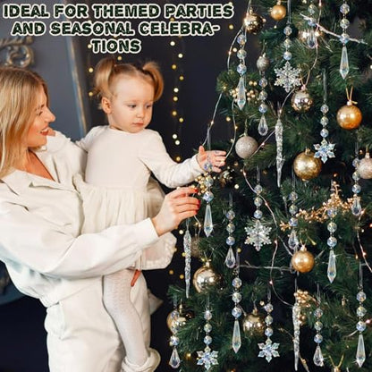 Iridescent Christmas Tree Ornaments Set - 80pcs Snowflake & Icicle Shapes