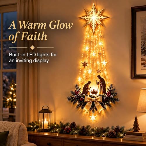 Lighted Nativity Scene Wall Decor - Bethlehem Star Faith & Blessings - Variation 1