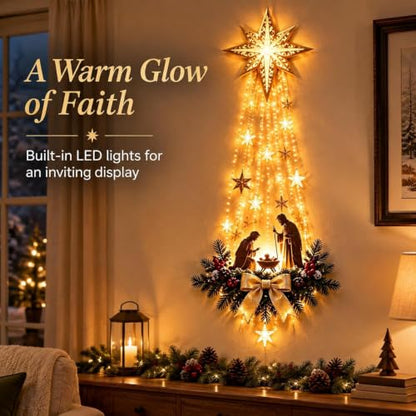 Lighted Nativity Scene Wall Decor - Bethlehem Star Faith & Blessings - Variation 1