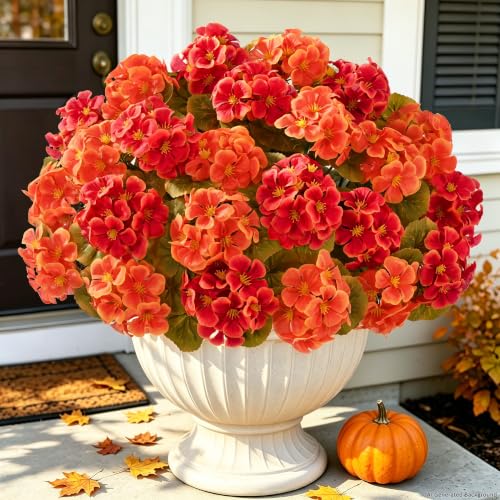 Mixed Orange 8-Pack Artificial Fall Flowers for Outdoors and Indoor Decor