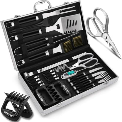 Black 35-Piece Grilling Tools Set with Aluminum Storage Case for Men Dad Gifts