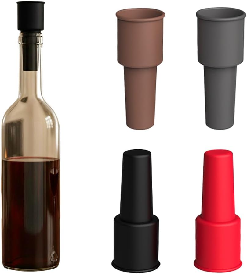 Silicone Wine Stopper, Reusable Wine Bottle Stoppers with Airtight Seal, Flexible Bottle Sealer for Wine Beer Champagne, Easy Clean Wine Saver for Home Bar (4)