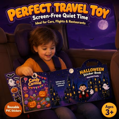 Halloween Sticker Books 2-Pack Reusable Kids Activity Set with 89 Stickers