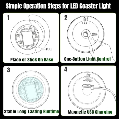 Rechargeable LED Coaster Light for Drinkware, Multi-Color, 50-80H Runtime