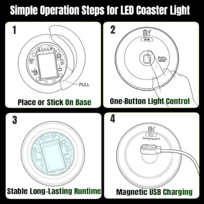 Rechargeable LED Coaster Light for Drinkware, Multi-Color, 50-80H Runtime