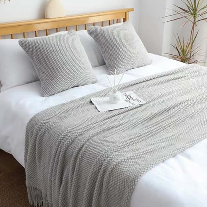 Light Gray Acrylic Bed Runner Set with Tassels - 51x67 Inches, Includes Cushion Covers & Inserts