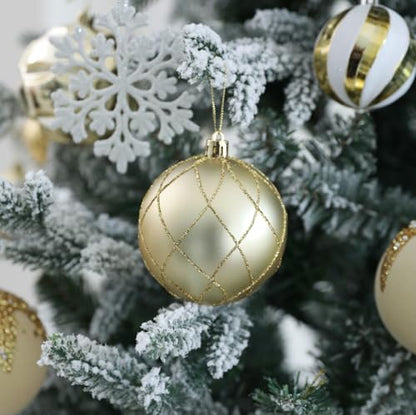 HipTree White Gold Velvet Christmas Tree Baubles 12 Pack - 3.14 Inch