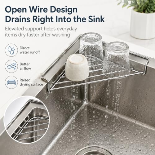 2pcs Stainless Steel Corner Sink Shelf Triangular Open Wire Draining Rack