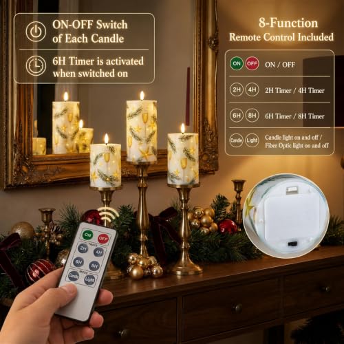 Fiber Optic LED Candle Lights with Remote Control for Christmas Decor - Set of 3