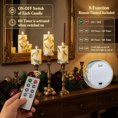 Fiber Optic LED Candle Lights with Remote Control for Christmas Decor - Set of 3