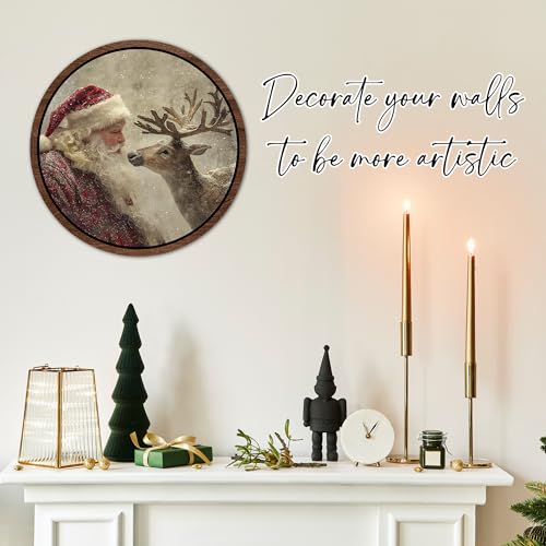 Christmas Santa Reindeer Wooden Wall Art Sign - 10 Inch Holiday Decor - XMAS-2