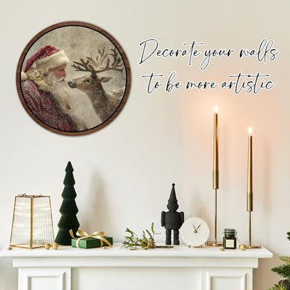 Christmas Santa Reindeer Wooden Wall Art Sign - 10 Inch Holiday Decor - XMAS-2
