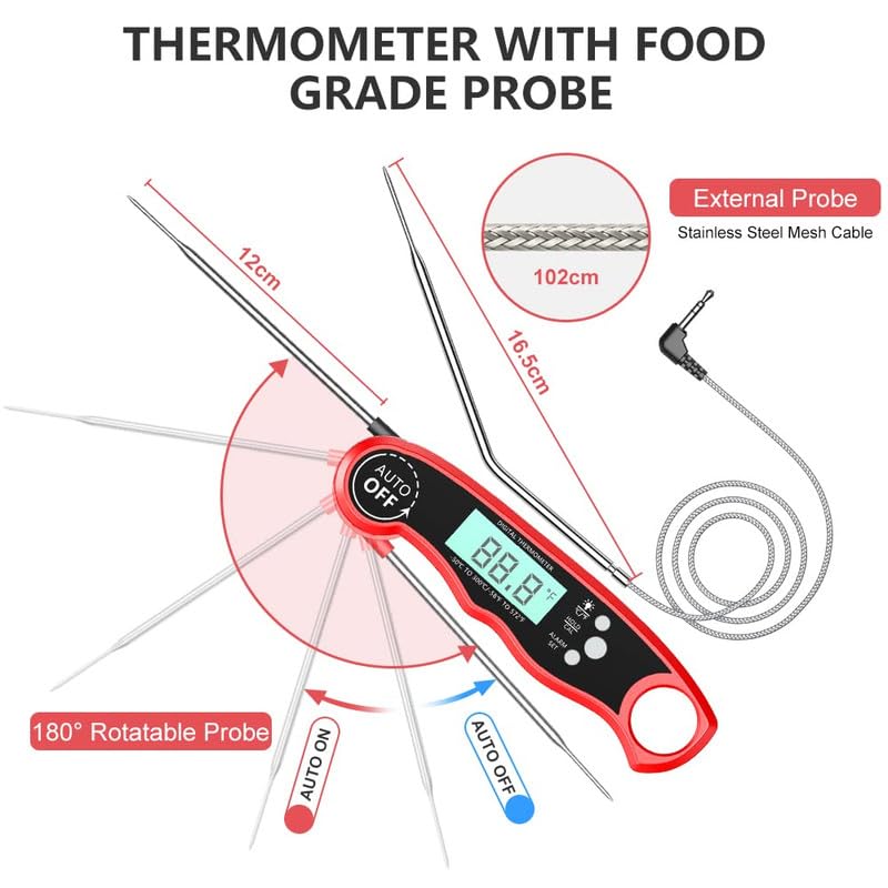 Skiennix Digital Meat Thermometer - Instant Read Dual Probe with Backlight LCD Display | Perfect BBQ Kitchen Accessory