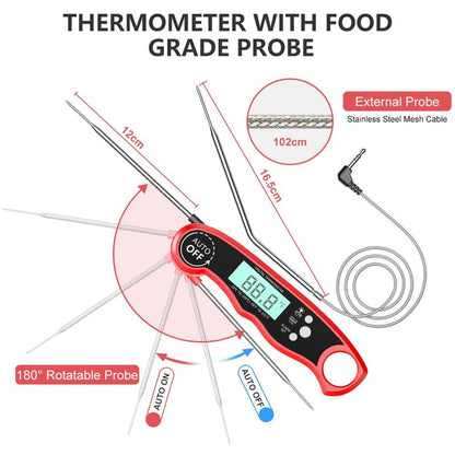 Skiennix Digital Meat Thermometer - Instant Read Dual Probe with Backlight LCD Display | Perfect BBQ Kitchen Accessory