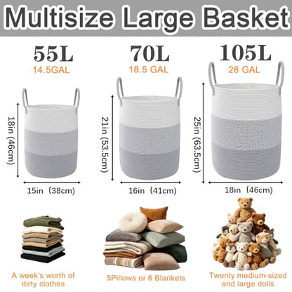Large Woven Rope Laundry Hamper with Handles - Grey, 70L