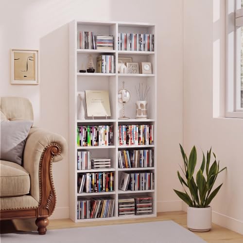 Giantex 16-Shelf CD DVD Storage Rack, Wide White Media Organizer
