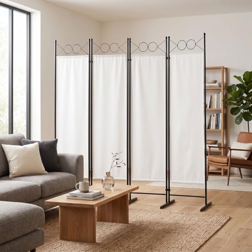 6ft Freestanding 4-Fold Room Divider Screen - Off-White (Variation: Off-white-b / 4 Panel)