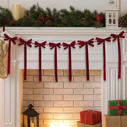 Christmas Velvet Bow Garland - Burgundy, 59 Inch, Wine Red Variation