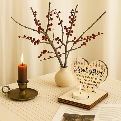 Wood Soul Sisters Christmas Candle Holder - Long Distance Friendship Keepsake