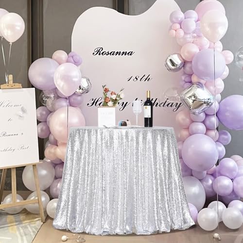 Silver Sequin Round Tablecloth 70 Inch - Elegant Party Decor