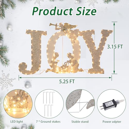 Outdoor Christmas Joy Nativity Scene Decoration 5.25FT x 3.15FT Lighted Display