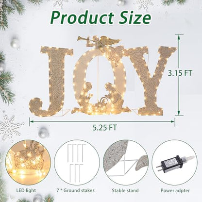 Outdoor Christmas Joy Nativity Scene Decoration 5.25FT x 3.15FT Lighted Display