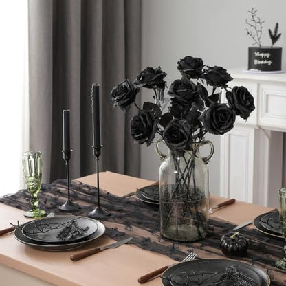 Artificial Silk Roses - Black Bouquet, 10pcs, Realistic Fake Flowers