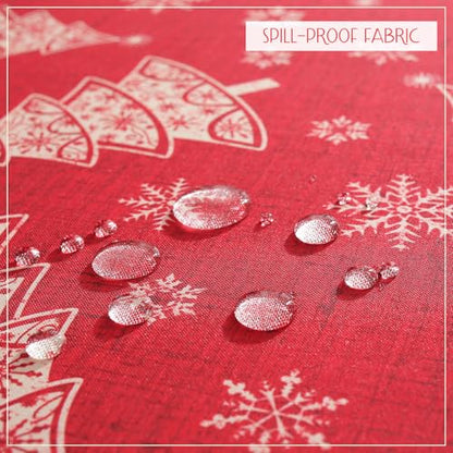 Christmas Tree & Snowflake Tablecloth - Spill-Proof, Stain-Resistant Rectangular 60x102 Inch - Holiday Party Decor