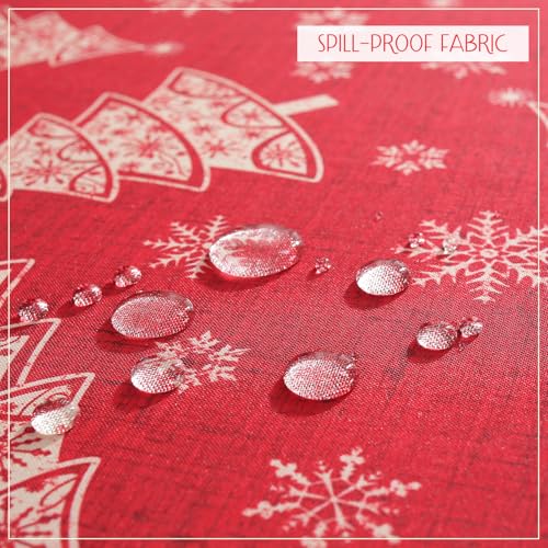 Christmas Tree Snowflake Tablecloth 60x84 Inch Spill-Proof Red Holiday Decor Variation of Christmas Tree & Snowflake / 84" x 60"
