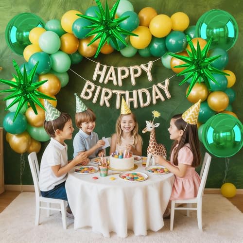 Green Foil Balloons Set - 6pcs 22 Inch Star and Round Party Balloons