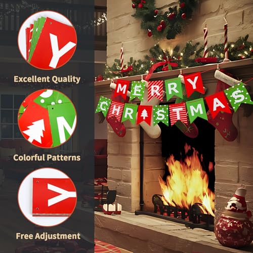 Christmas Banner Holiday Decorations Paper Sign with String for Wall Fireplace Windows