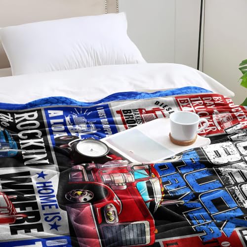 Blue Truck Driver Blanket for Men - 60 x 50 Inches - Appreciation Gift