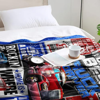 Blue Truck Driver Blanket for Men - 60 x 50 Inches - Appreciation Gift