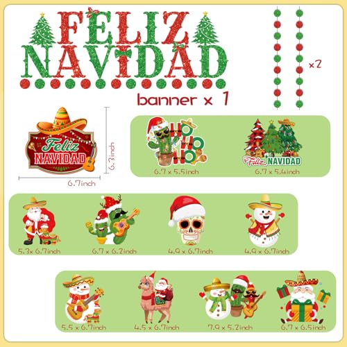 Mexican Christmas Decorations Banner & Hanging Swirls Set - Feliz Navidad