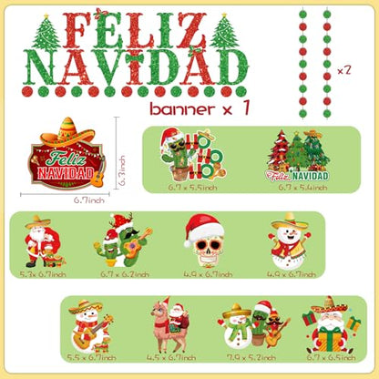 Mexican Christmas Decorations Banner & Hanging Swirls Set - Feliz Navidad