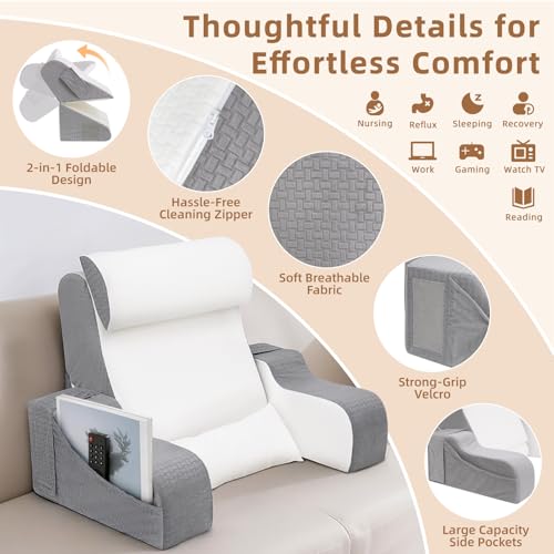 Foldable Reading Pillow for Sitting in Bed - White, 19 Inch, Adult