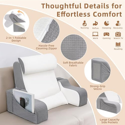 Foldable Reading Pillow for Sitting in Bed - White, 19 Inch, Adult