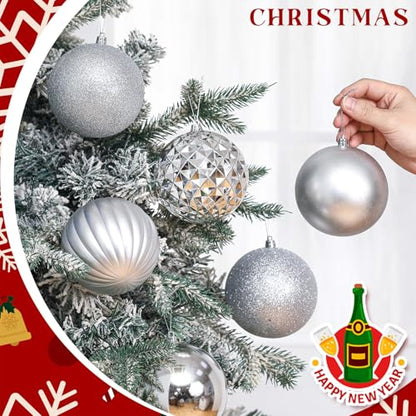 Large Silver Christmas Ball Ornaments Set - 8 Pieces, 4 Inch Holiday Decor