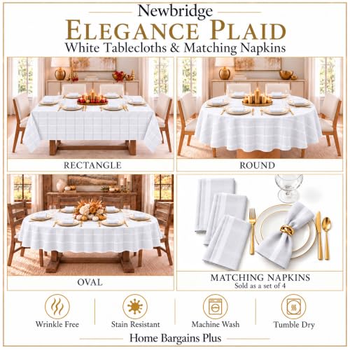 Newbridge Holiday Elegance Plaid Round Tablecloth 70 Inch - White