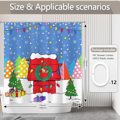 Christmas Cartoon Red House Shower Curtain 72x72 Inches - Waterproof Fabric