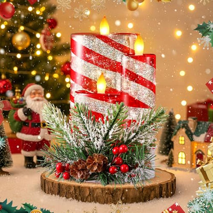 Christmas Snow Globe Flameless Candle with Spinning Glitter - Candy Color LED Tabletop Decor