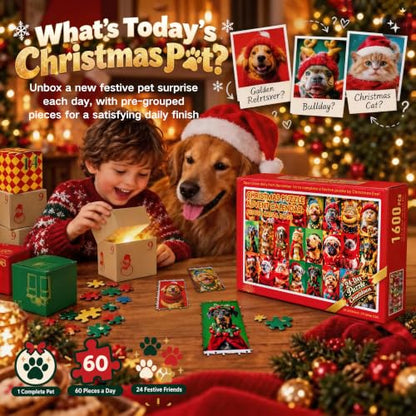 Christmas Puzzle Advent Calendar 2026 - 1600-Piece Plastic Puzzles for Adults, Red-Green Variation