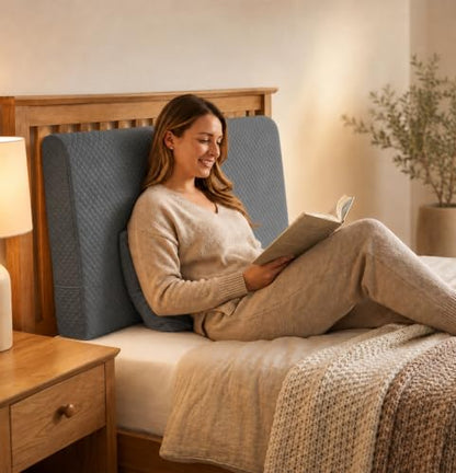 Twin Size Support Foam Headboard Pillow with Side Pockets and Straps - Grey