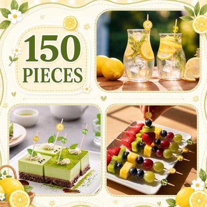 150 Lemon Cocktail Picks Bulk 4.7 Inch Bamboo Toothpicks for Appetizers & Drinks